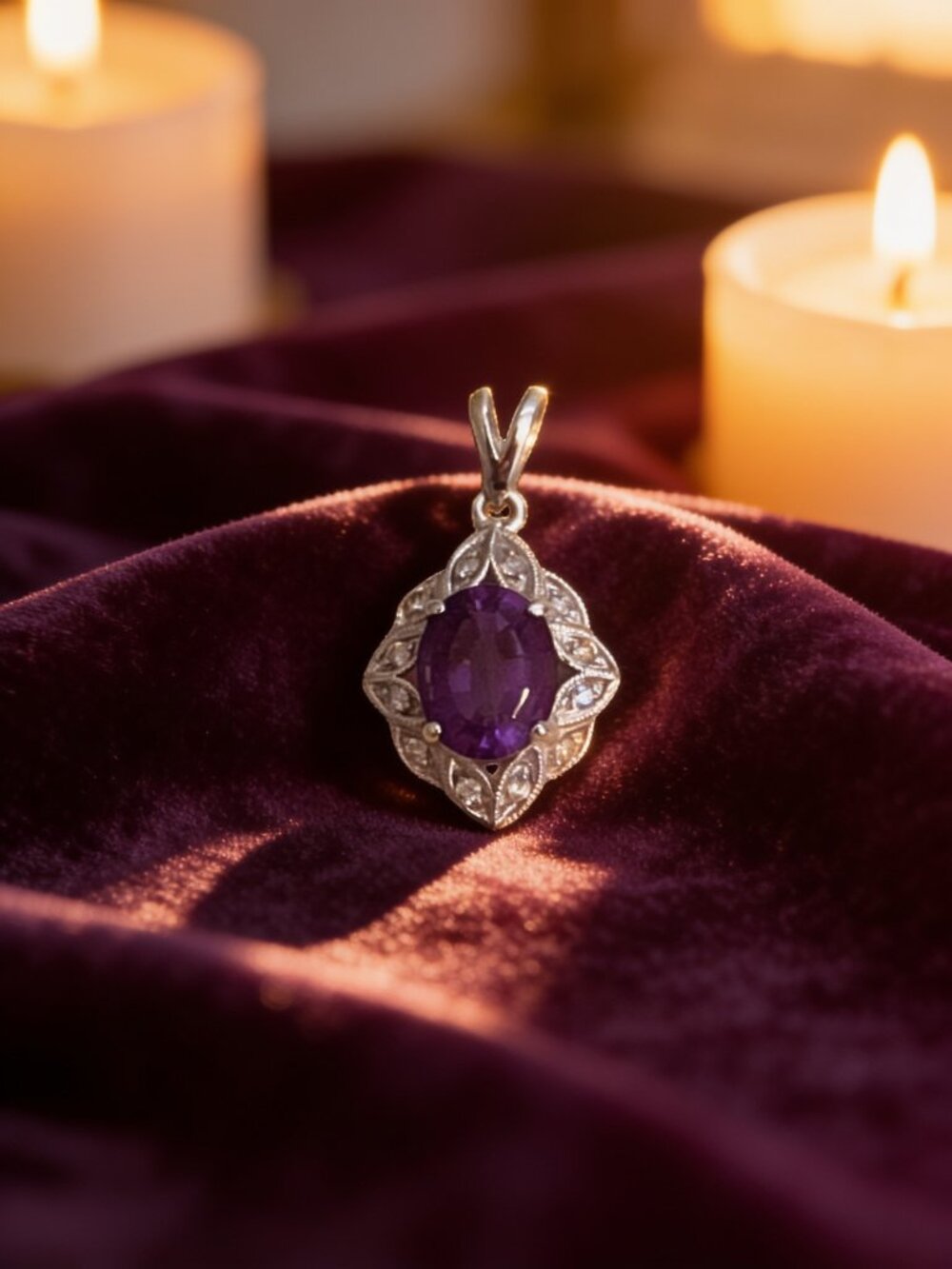 18K Gold Amethyst & Diamond Pendant